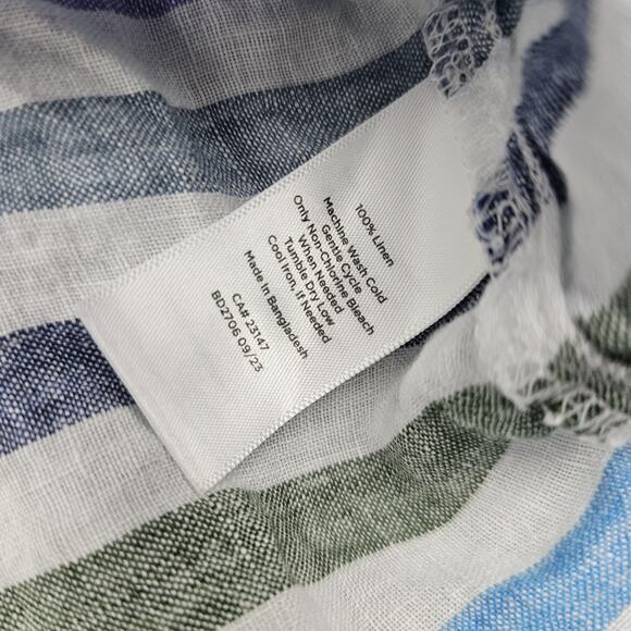 Talbots Shirt Womens 2X Multicolor Stripe Linen Coastal Colorful Beach Preppy - Picture 5 of 6